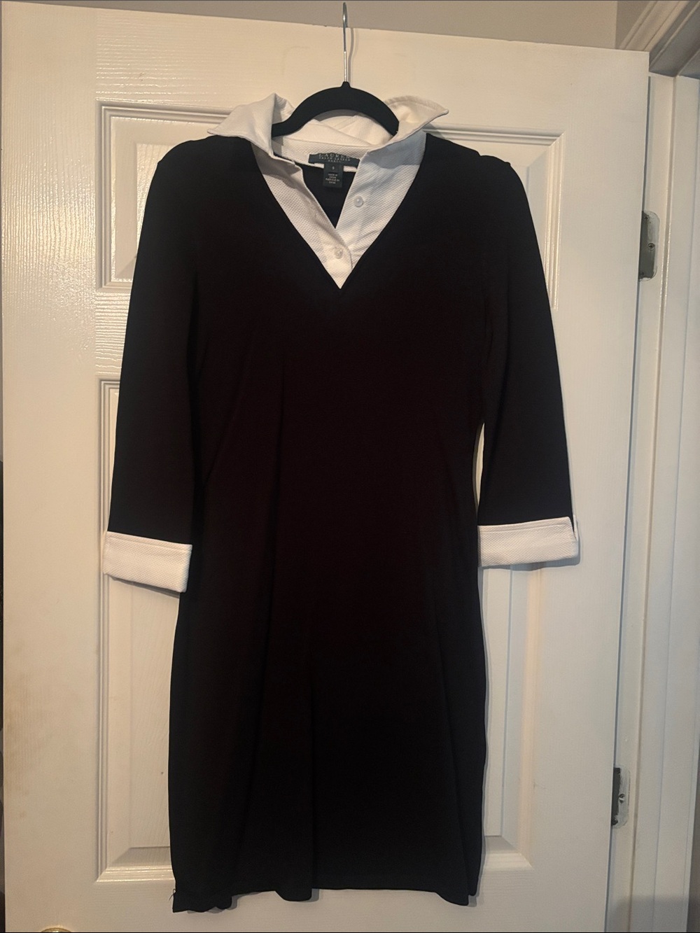 Ralph Lauren Black Dress with White Collar & Cuff Details